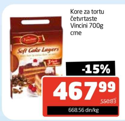 Kore za tortu četvrtaste Vincini 700g crne