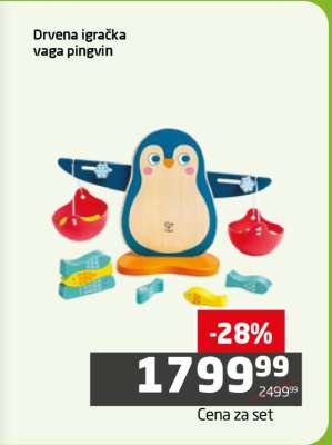 Drvena igračka vaga pingvin