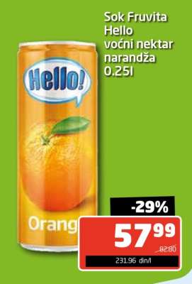 Sok Fruvita Hello voćni nektar narandža 0.25l