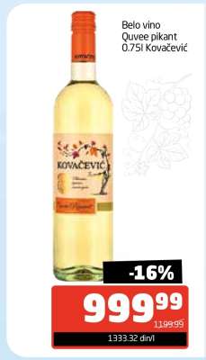 Belo vino Quvee pikant 0.75l Kovačević