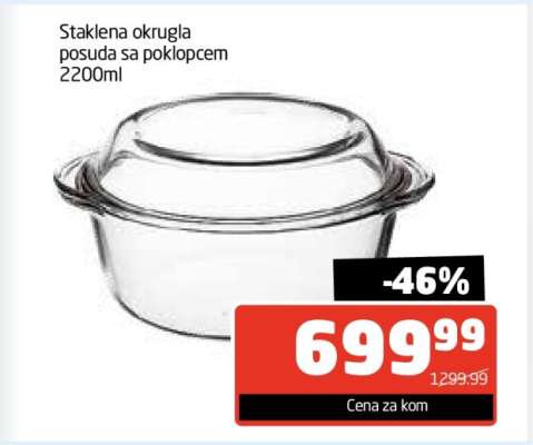 Staklena okrugla posuda sa poklopcem 2200ml