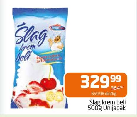 Šlag krem beli 500g Unijapak