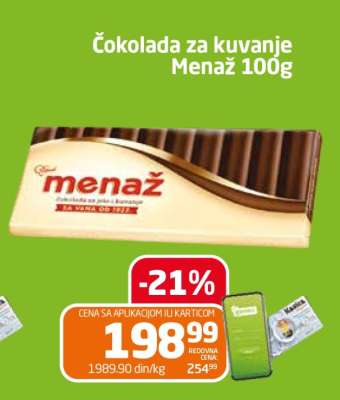 Čokolada za kuvanje Menaž, 100g