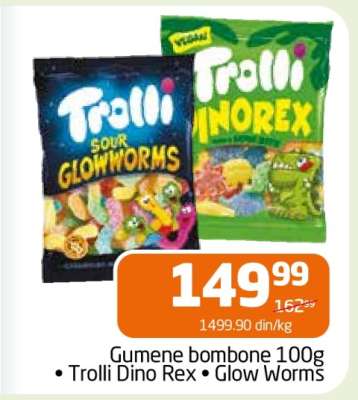 Gumene bombone 100g Trolli Dino Rex • Glow Worms