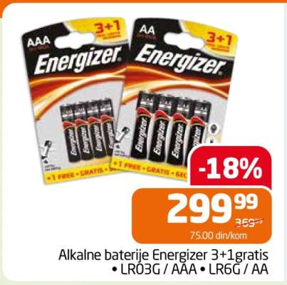 Alkalne baterije Energizer 3+1 gratis