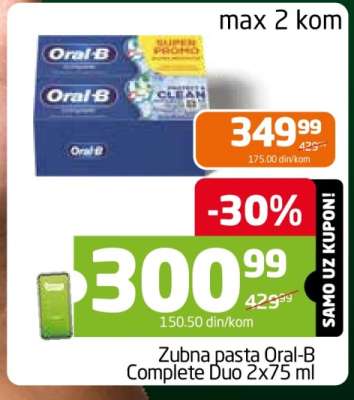 Zubna pasta Oral-B Complete Duo 2x75 ml