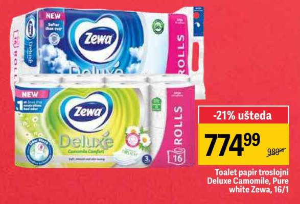 Toalet papir troslojni Deluxe Camomile, Pure White Zewa, 16/1