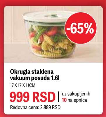 Okrugla staklena vakuum posuda 1.6l