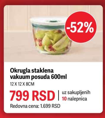 Okrugla staklena vakuum posuda 600ml