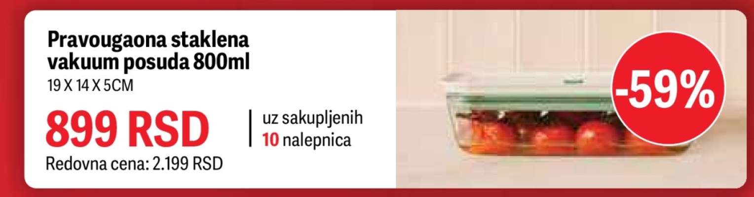 Pravougaona staklena vakuum posuda 800ml