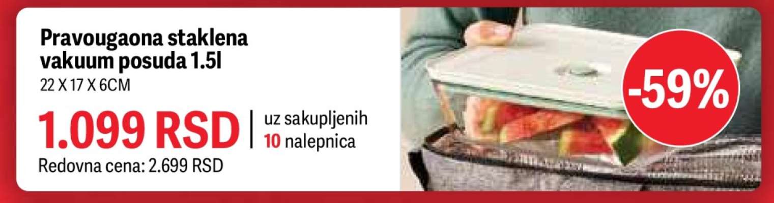 Pravougaona staklena vakuum posuda 1.5l