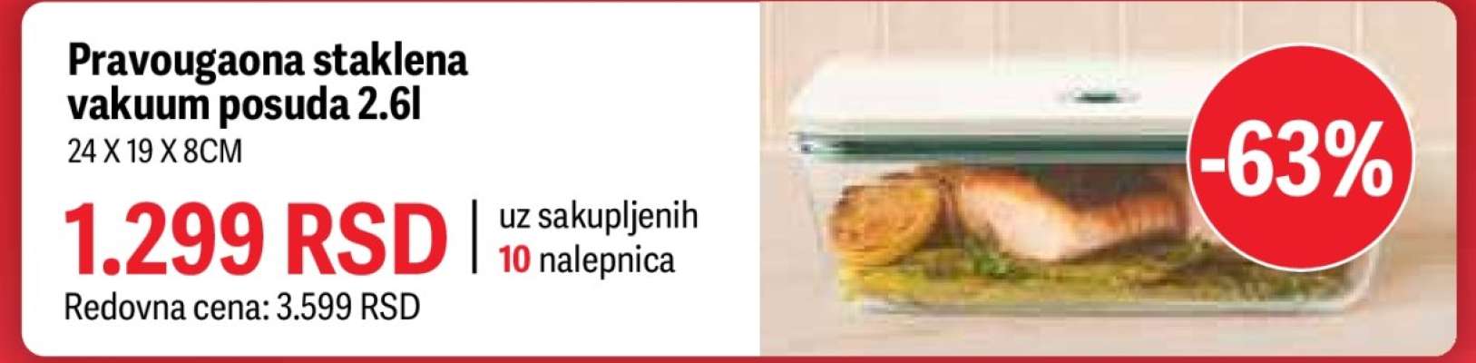 Pravougaona staklena vakuum posuda 2.6l