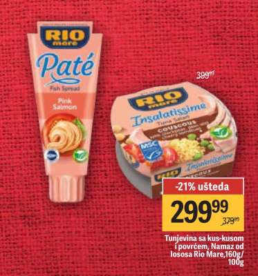 Tunjevina sa kus-kusom i povrćem, Namaz od lososa Rio Mare, 160g/100g