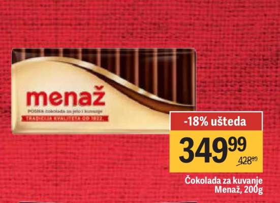 Čokolada za kuvanje Menaž 200g