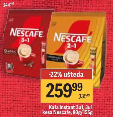 Kafa instant 2u1, 3u1 kesa Nescafe, 80g/155g