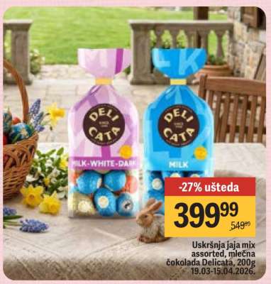 Uskršnja jaja mix assorted, mlečna čokolada Delicata, 200g