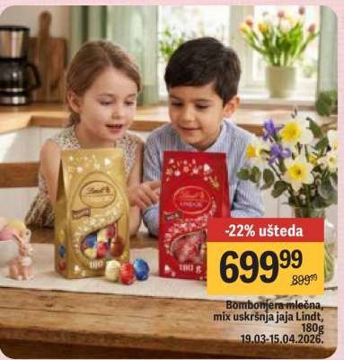 Bombonjera mlečna, mix uskršnja jaja Lindt, 180g
