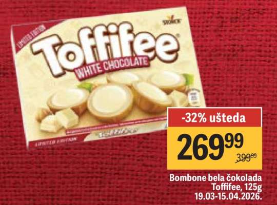 Bombone bela čokolada Toffifee 125g