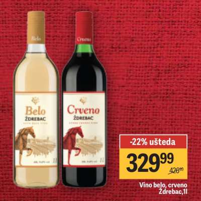 Vino belo, crveno Ždrebac,1l