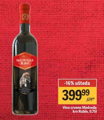 Vino crveno Medveda krv Rubin, 0.75l
