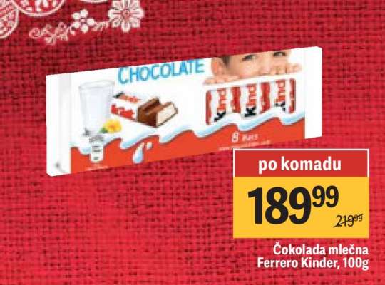 Čokolada mlečna Ferrero Kinder 100g