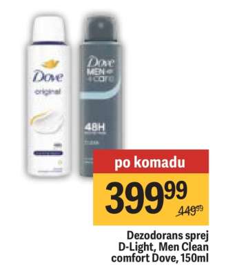 Dezodorans sprej D Light , Men Clean comfort Dove 150ml
