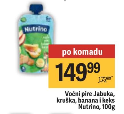 Voćni pire Jabuka, kruška, banana i keks Nutrino, 100g