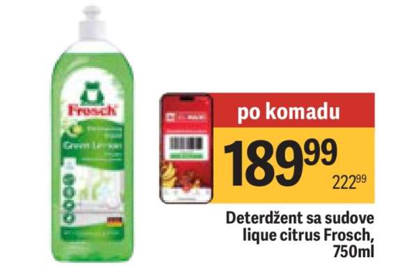 Deterdžent sa sudove lique citrus Frosch, 750ml