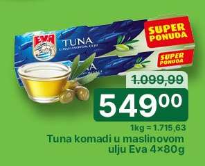 Tuna komadi u maslinovom ulju Eva 4x80g