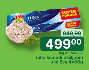 Tuna komadi u biljnom ulju Eva 4×80g