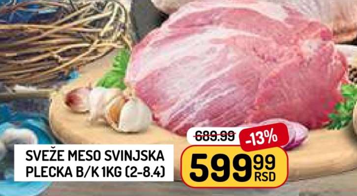 SVEŽE MESO SVINJSKA PLECKA B/K 1KG (2-8.4)