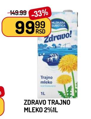 Zdravo Trajno Mleko 2% 1L