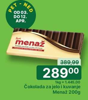 Čokolada za jelo i kuvanje Menaž 200g
