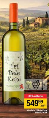Vino belo Tri bele Koze Erdevik, 0,75l