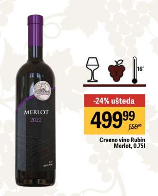 Crveno vino Rubin Merlot, 0.75l