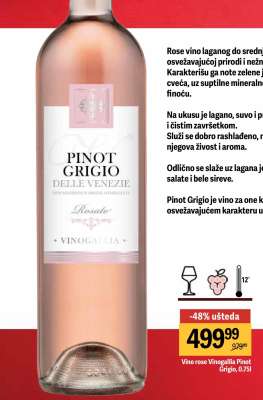 Vino rose Vinogallia Pinot Grigio, 0.75l