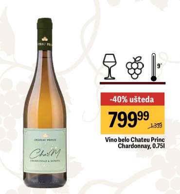Vino belo Chateau Princ Chardonnay, 0.75l