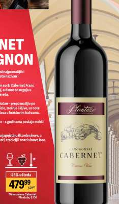 Vino crveno Cabernet Plantaže, 0,75l