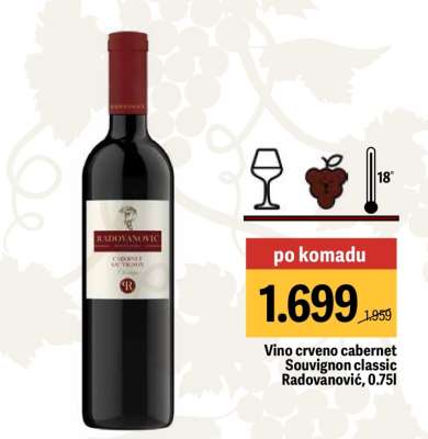 Vino crveno Cabernet Sauvignon Classic Radovanović, 0.75l
