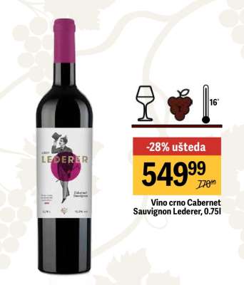 Vino crno Cabernet Sauvignon Lederer, 0.75l