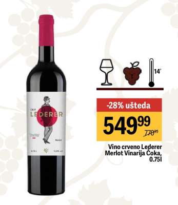 Vino crveno Lederer Merlot Vinarija Čoka, 0.75l