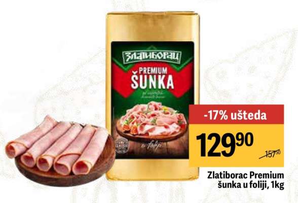 Zlatiborac Premium šunka u foliji, 1kg