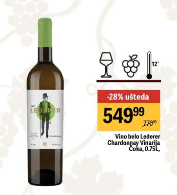 Vino belo Lederer Chardonnay Vinarija Čoka, 0.75l
