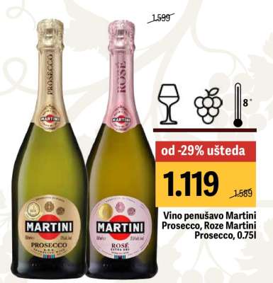Vino penušavo Martini Prosecco, Roze Martini Prosecco, 0,75l