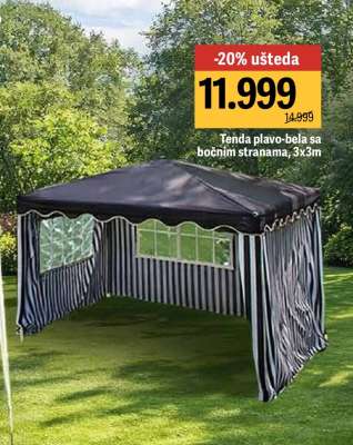Tenda plavo-bela sa bočnim stranama, 3x3m