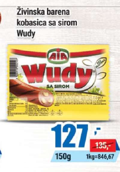 Živinska barena kobasica sa sirom Wudy