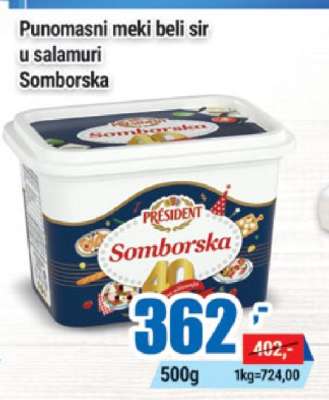 Punomasni meki beli sir u salamuri Somborska