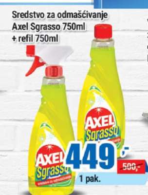 Sredstvo za odmašćivanje Axel Sgrasso 750ml + refil 750ml