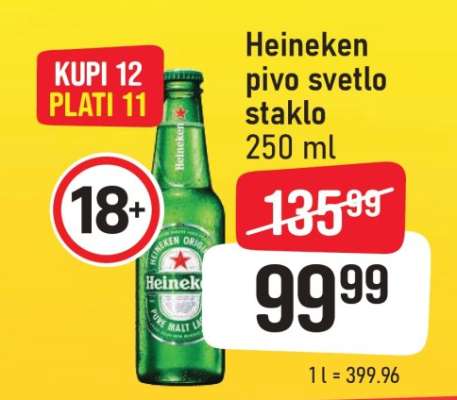 Heineken pivo svetlo staklo 250 ml