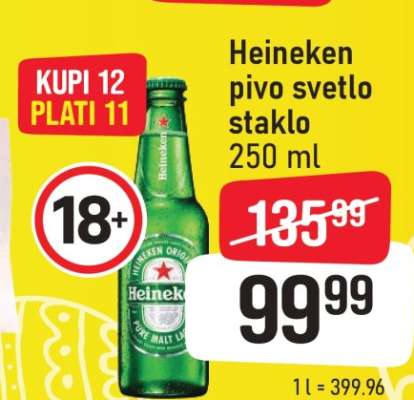 Heineken pivo svetlo staklo 250 ml